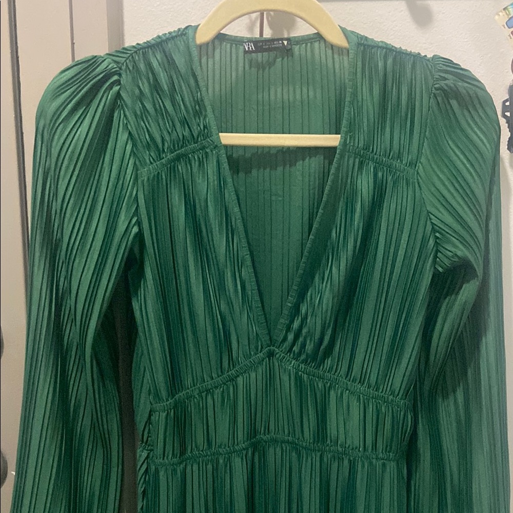 Zara Deep Green Pleated Dress